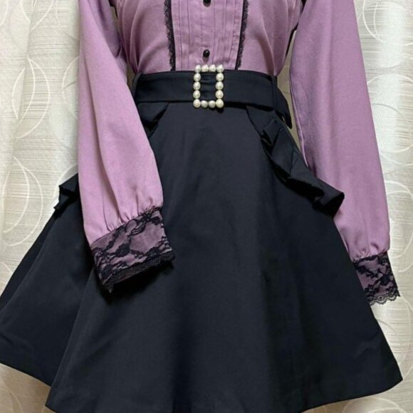 Ank Rouge Pearl Buckle Ruffle Pocket A-Line Skirt - Picture 1 of 5